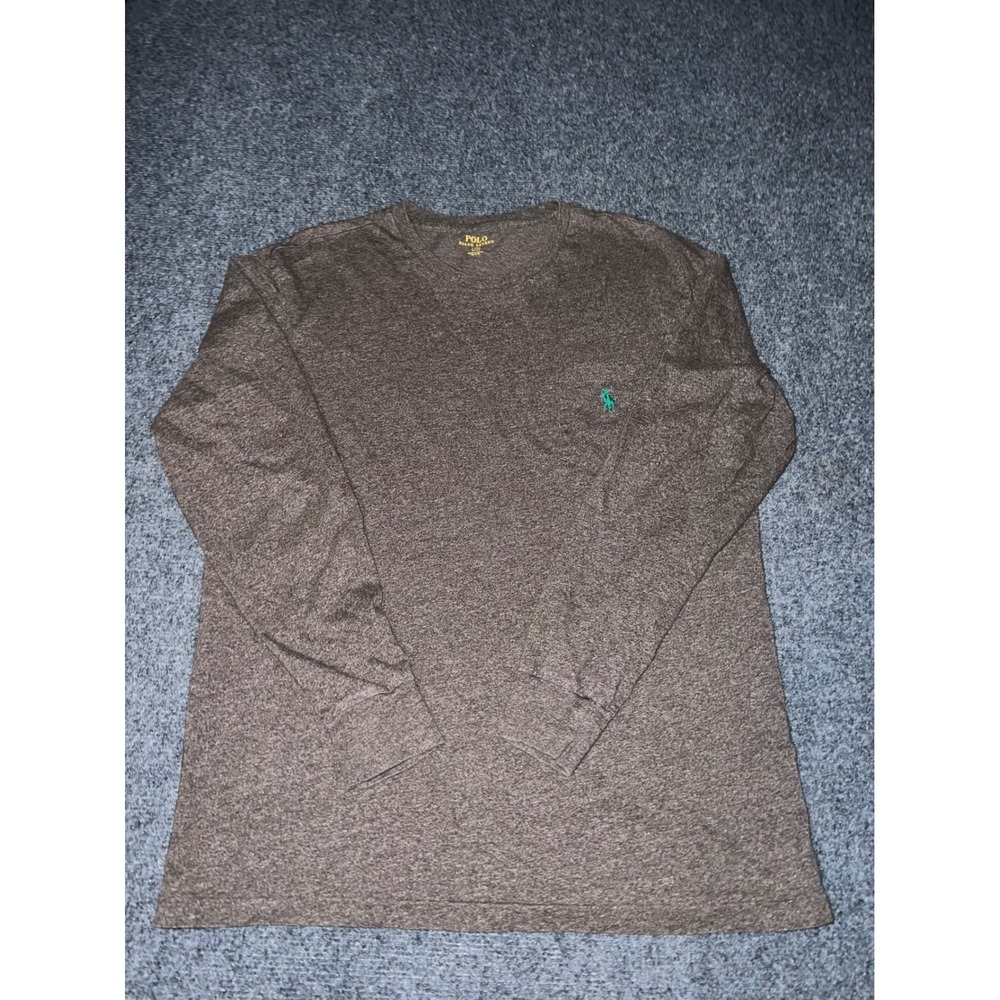 Polo Ralph Lauren Mens Medium Brown Heather Long Sleeve Pocket T-Shirt Cotton